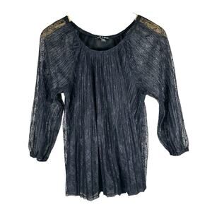 Cable & Gauge Women’s Floral Lace Pleated 3/4 Sleeve Blouse Black S Fairy Goth